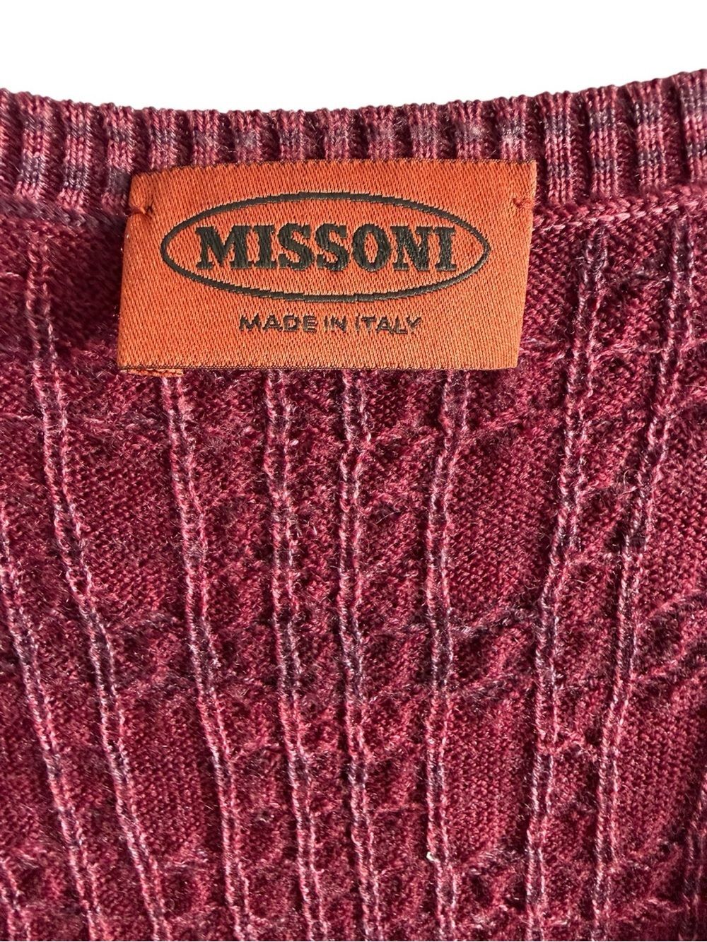 Rare Vintage Missoni Women's Orange Label Deep Burgundy V-Neck Knit Sweater - Picture 3 of 6